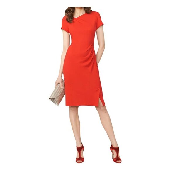 LK BENNETT Sheath Dress Black Short Sleeve Draped Ruched Stretch - Picture 2 of 6